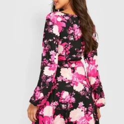 Robe Patineuse à Découpes Et Imprimé Fleuri -Pas Cher Vêtue Diva Magasin gzz26407 black xl 1