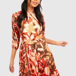 Robe Patineuse à Ceinture En Tissu Crêpe -Pas Cher Vêtue Diva Magasin gzz26509 orange xl 2