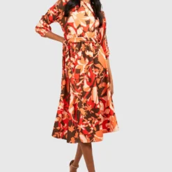 Robe Patineuse à Ceinture En Tissu Crêpe -Pas Cher Vêtue Diva Magasin gzz26509 orange xl 3