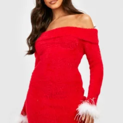 Robe Pull De Noël à Plumes -Pas Cher Vêtue Diva Magasin gzz26522 red xl 2