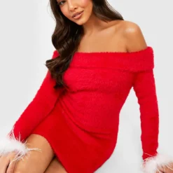 Robe Pull De Noël à Plumes -Pas Cher Vêtue Diva Magasin gzz26522 red xl 3