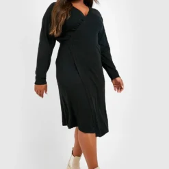 Grande Taille - Robe Portefeuille En Maille -Pas Cher Vêtue Diva Magasin gzz26653 black xl 2
