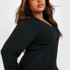 Grande Taille - Robe Portefeuille En Maille -Pas Cher Vêtue Diva Magasin gzz26653 black xl 3