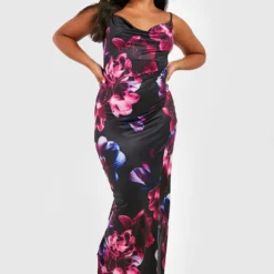 Grande Taille - Robe Longue Soyeuse Recyclée à Imprimé Fleuri -Pas Cher Vêtue Diva Magasin gzz26904 black xl 2