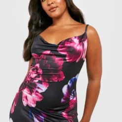Grande Taille - Robe Longue Soyeuse Recyclée à Imprimé Fleuri -Pas Cher Vêtue Diva Magasin gzz26904 black xl 3 scaled
