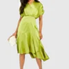 Petite - Robe Mi-longue Satinée à Volants -Pas Cher Vêtue Diva Magasin gzz27237 lime xl scaled