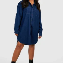Grande Taille - Robe Chemise Boutonnée En Jean