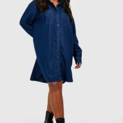 Grande Taille - Robe Chemise Boutonnée En Jean -Pas Cher Vêtue Diva Magasin gzz27244 indigo xl 2