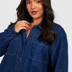 Grande Taille - Robe Chemise Boutonnée En Jean -Pas Cher Vêtue Diva Magasin gzz27244 indigo xl 3