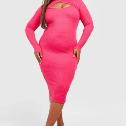 Grande Taille - Robe Mi-longue En Maille Côtelée épaisse -Pas Cher Vêtue Diva Magasin gzz27259 hot20pink xl 2