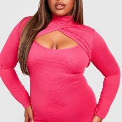Grande Taille - Robe Mi-longue En Maille Côtelée épaisse -Pas Cher Vêtue Diva Magasin gzz27259 hot20pink xl 3