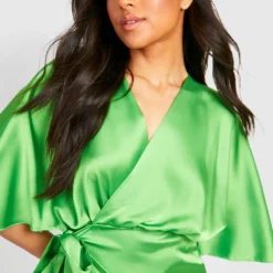 Petite - Robe Portefeuille Satinée à Volants -Pas Cher Vêtue Diva Magasin gzz27414 lime xl 3