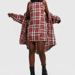 Ensemble à Carreaux Avec Robe Et Chemise 8 Ensemble à Carreaux Avec Robe Et Chemise -Pas Cher Vêtue Diva Magasin gzz27583 red xl 2