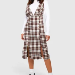 Robe Salopette Fendue à Carreaux -Pas Cher Vêtue Diva Magasin gzz27587 chocolate xl 2 scaled