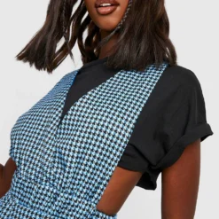 Robe Salopette Boutonnée à Imprimé Pied-de-poule 9 Robe Salopette Boutonnée à Imprimé Pied-de-poule -Pas Cher Vêtue Diva Magasin gzz27588 blue xl 3