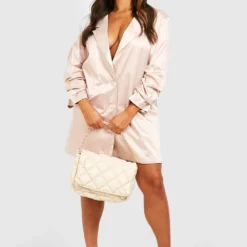Grande Taille - Robe Blazer Satinée à Manches Froncées