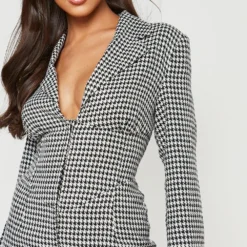 Robe Blazer Corset à Imprimé Pied-de-poule -Pas Cher Vêtue Diva Magasin gzz27876 black xl 3
