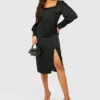 Robe Mi-longue Satinée Froncée à Manches Larges 2 Robe Mi-longue Satinée Froncée à Manches Larges -Pas Cher Vêtue Diva Magasin gzz27952 black xl scaled