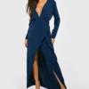 Robe Portefeuille En Mousseline De Soie à Manches Longues -Pas Cher Vêtue Diva Magasin gzz27973 navy xl