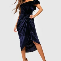 Robe Drapée Froncée En Velours -Pas Cher Vêtue Diva Magasin gzz28085 navy xl 2