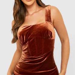 Robe Courte Froncée En Velours -Pas Cher Vêtue Diva Magasin gzz28090 brown xl 2
