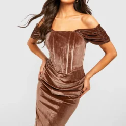 Robe En Velours à épaules Dénudées