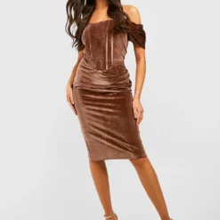 Robe En Velours à épaules Dénudées -Pas Cher Vêtue Diva Magasin gzz28091 mocha xl 2