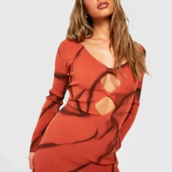 Robe Courte Côtelée Tie Dye -Pas Cher Vêtue Diva Magasin gzz28093 rust xl 2