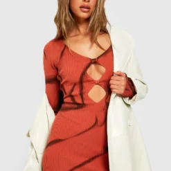 Robe Courte Côtelée Tie Dye -Pas Cher Vêtue Diva Magasin gzz28093 rust xl 3