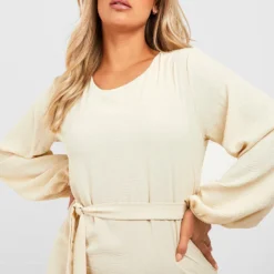 Grande Taille - Robe Babydoll Nouée Froncée 9 Grande Taille - Robe Babydoll Nouée Froncée -Pas Cher Vêtue Diva Magasin gzz28329 stone xl 3