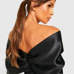 Robe Corset Satinée à Col Bateau -Pas Cher Vêtue Diva Magasin gzz28601 black xl 3