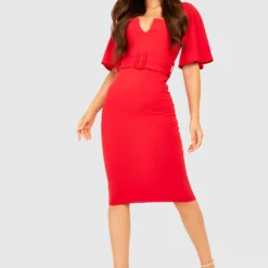 Robe De Tailleur à Manches Volantées Et Encoche