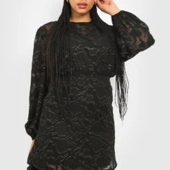 Grande Taille - Robe Patineuse Métallisée En Dentelle