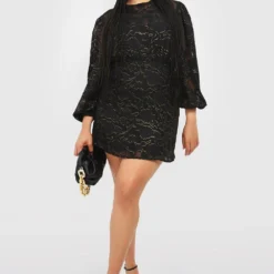 Grande Taille - Robe Patineuse Métallisée En Dentelle -Pas Cher Vêtue Diva Magasin gzz28943 black xl 3