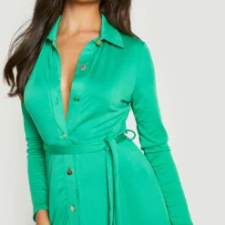 Robe Chemise Boutonnée à Ceinture -Pas Cher Vêtue Diva Magasin gzz28983 bottle20green xl 3