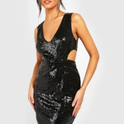 Robe Courte Pailletée à Décolleté Plongeant