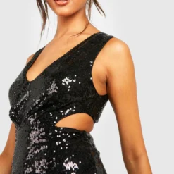 Robe Courte Pailletée à Décolleté Plongeant -Pas Cher Vêtue Diva Magasin gzz29136 black xl 3