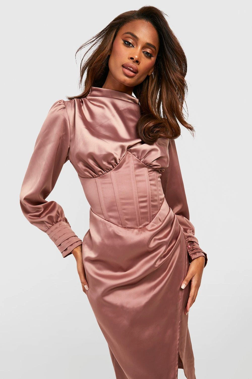 Robe Corset Satinée à Col Montant 3 Robe Corset Satinée à Col Montant