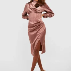 Robe Corset Satinée à Col Montant 8 Robe Corset Satinée à Col Montant -Pas Cher Vêtue Diva Magasin gzz29165 chocolate xl 2