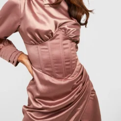 Robe Corset Satinée à Col Montant 9 Robe Corset Satinée à Col Montant -Pas Cher Vêtue Diva Magasin gzz29165 chocolate xl 3