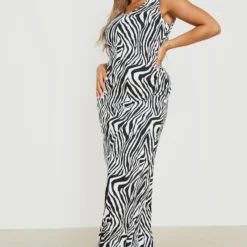 Grande Taille - Robe Longue à Col Rond Et Imprimé Zèbre