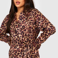 Robe De Chambre Satinée Premium à Imprimé Léopard 9 Robe De Chambre Satinée Premium à Imprimé Léopard -Pas Cher Vêtue Diva Magasin gzz29675 leopard xl 3