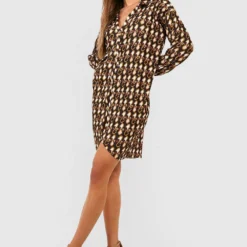 Robe Chemise Oversize à Imprimé Chaîne -Pas Cher Vêtue Diva Magasin gzz30199 black xl 2