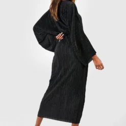 Robe Longue Plissée à Manches Chauve-souris -Pas Cher Vêtue Diva Magasin gzz30207 black xl 1