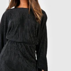 Robe Longue Plissée à Manches Chauve-souris -Pas Cher Vêtue Diva Magasin gzz30207 black xl 2