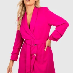 Grande Taille - Robe Blazer à Boutons Dorés