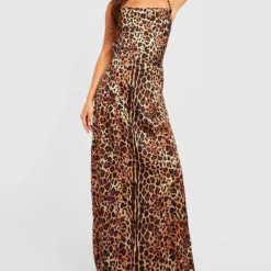 Petite - Robe Longue Satinée à Imprimé Léopard