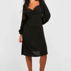Petite - Robe Métallisée En Plumetis à Manches Bouffantes -Pas Cher Vêtue Diva Magasin gzz30923 black xl 2