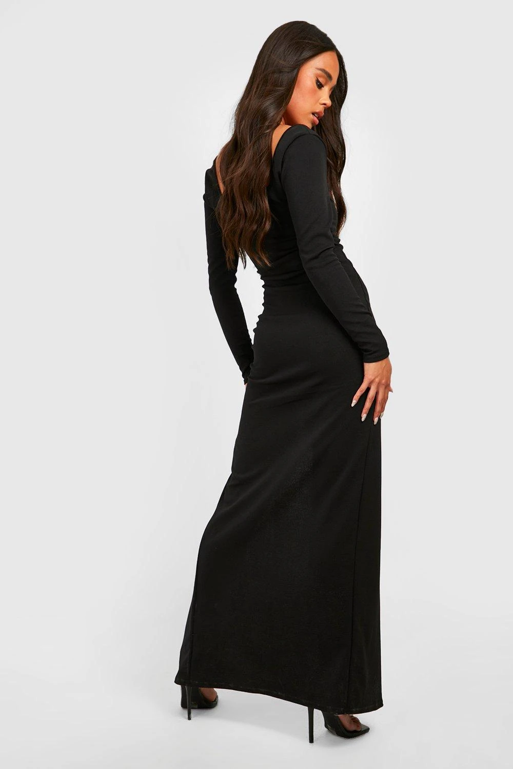 Petite - Robe Longue Fendue à Col Carré Et Manches Longues 4 Petite - Robe Longue Fendue à Col Carré Et Manches Longues – Image 2