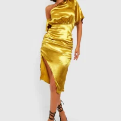 Robe Mi-longue Satinée à Col Bateau -Pas Cher Vêtue Diva Magasin gzz31133 chartreuse xl 2 scaled